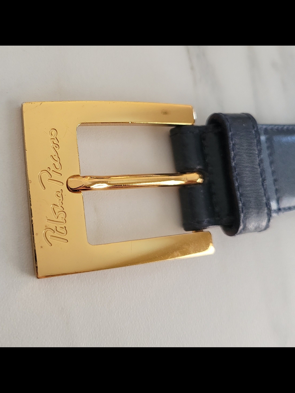 Vintage 80s 90s Paloma Picasso Multi Kiss X Studded Leather Belt Navy M 75 - Picture 2 of 12